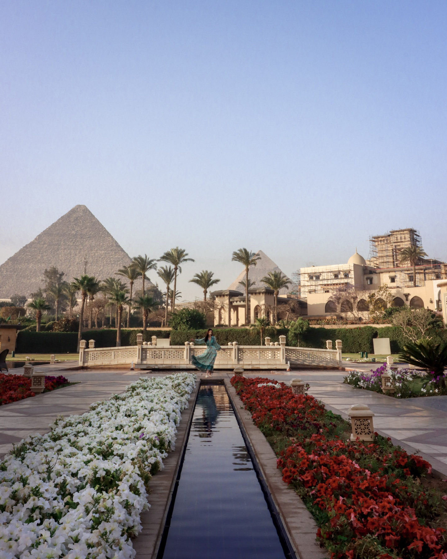 Dress Twirl near Pyramids at the Marriott Mena House in Cairo, Egypt