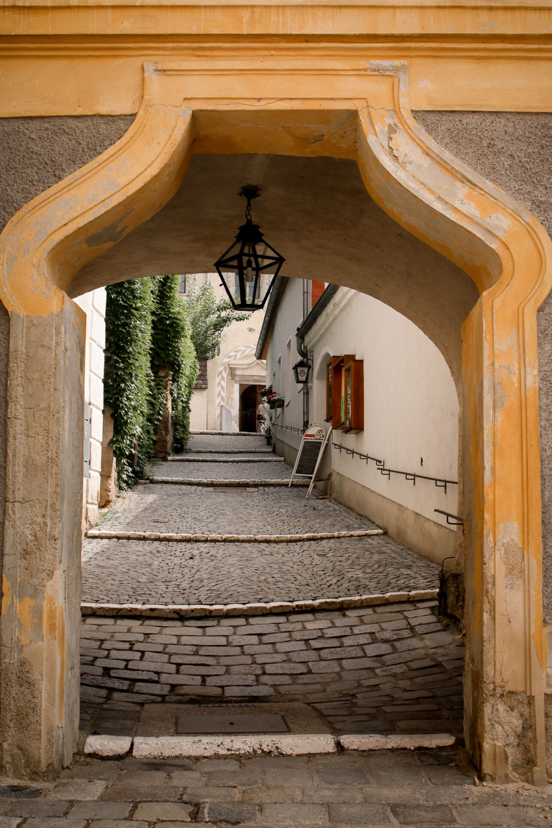 Yellow Exterior Gateway in a side alley in the Old Town of Durnstein, Austria