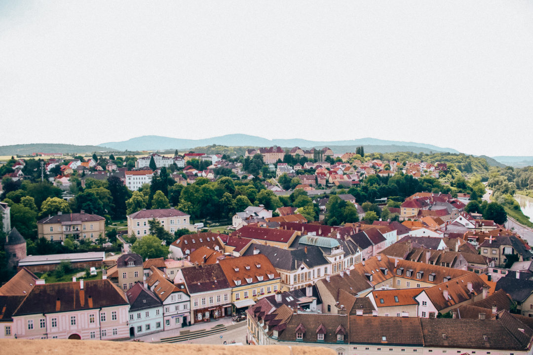 View of Melk Old Town and the Danube from Melk Abbey in Austria