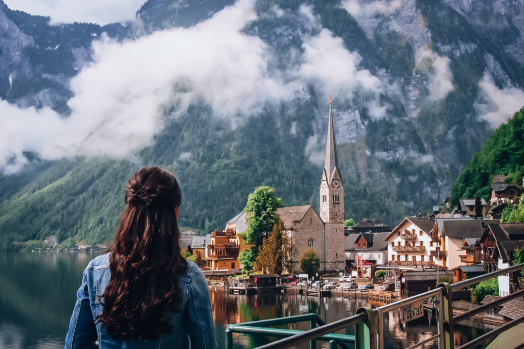 Jordan Gassner staring out over the Instagram-famous Hallstatt, Austria viewpoint