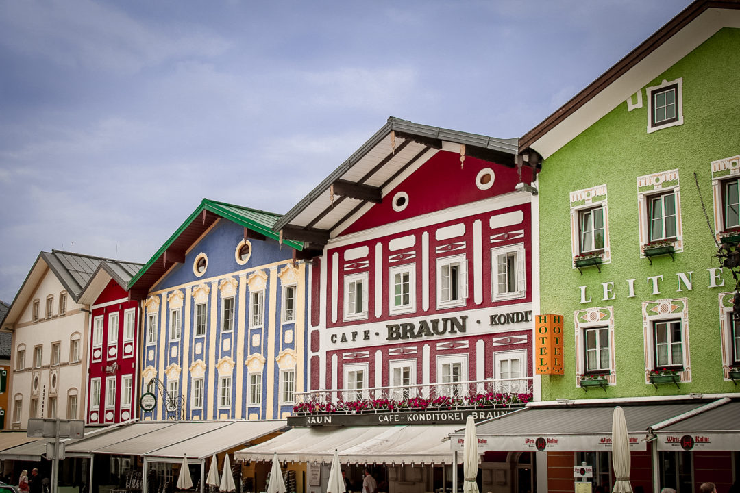 A row of colorful buildings along Mondsee, Austria's main street