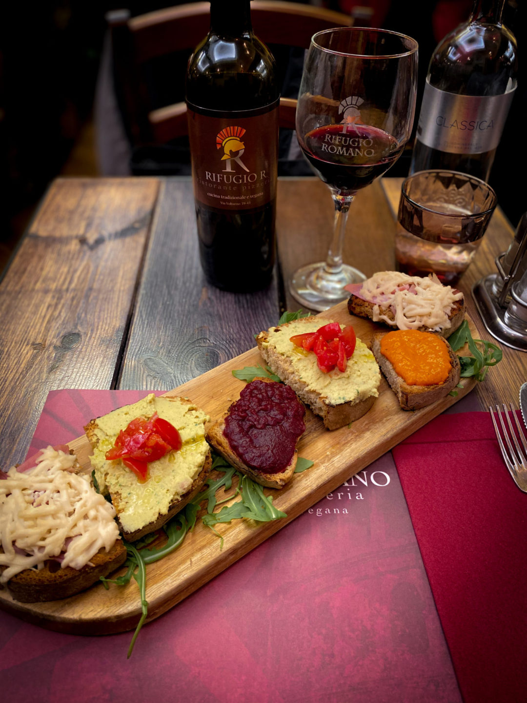 Vegan Bruschette from Rifugio Romano Restaurant in Rome, Italy