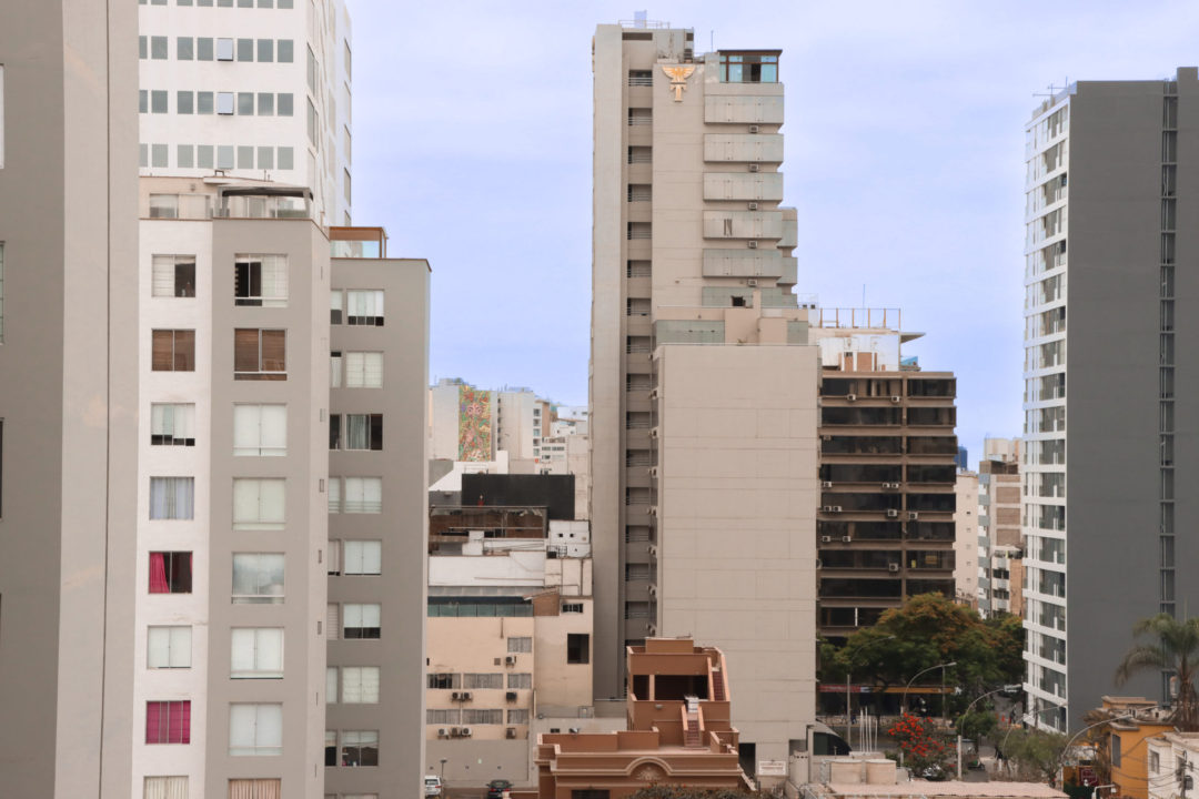 Skyline view toward the ocean in the Miraflores neighborhood in Lima, Peru