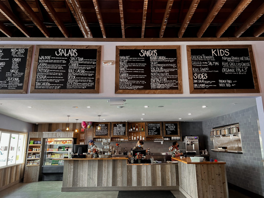 The counter and chalkboard menus at the front of Blue Barn Restaurant in Novato, a one of the best places to eat in Marin County