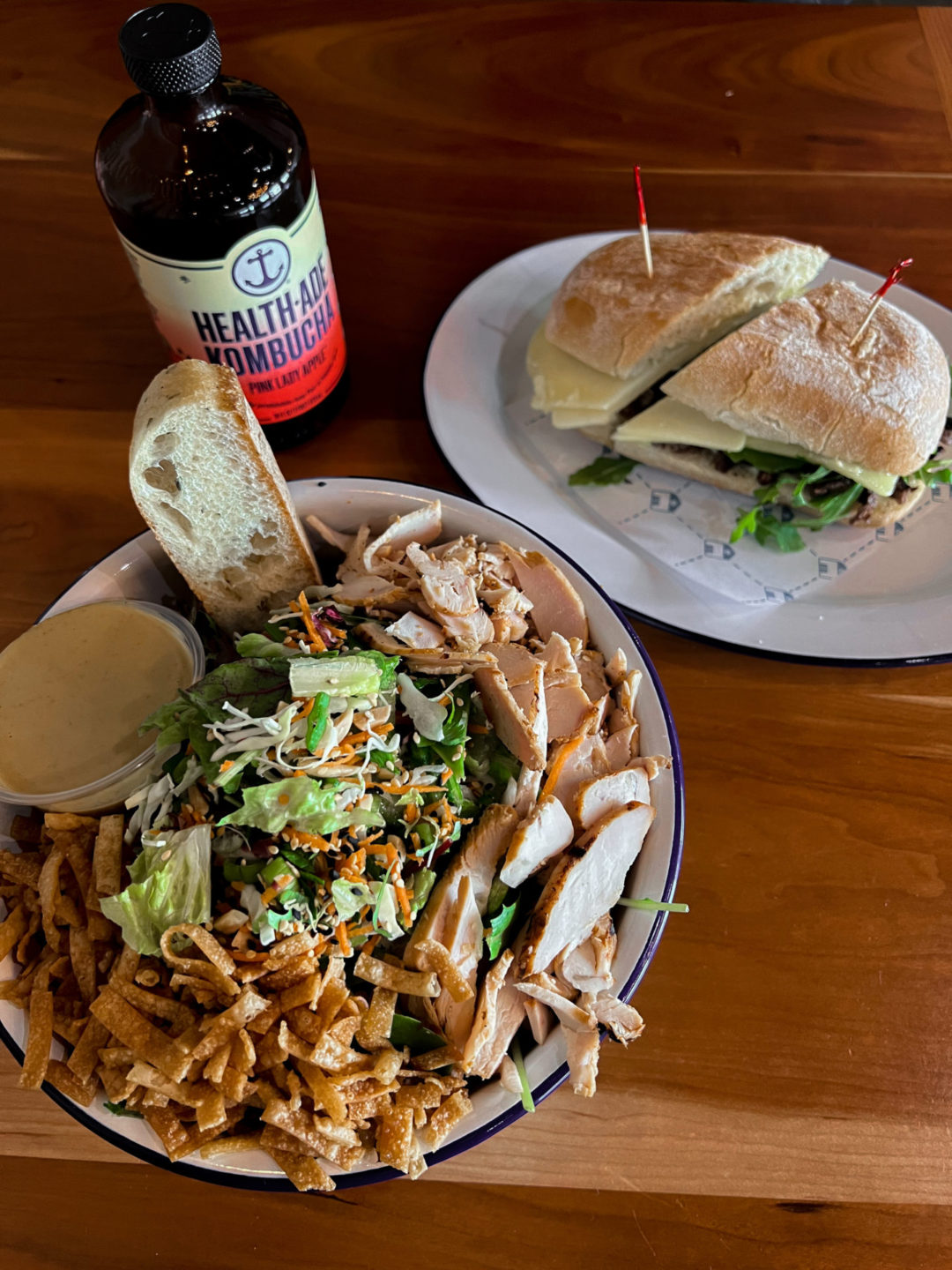 Thai Chicken Salad and Kombucha from Blue Barn in Novato, a one of the best restaurants in Marin County
