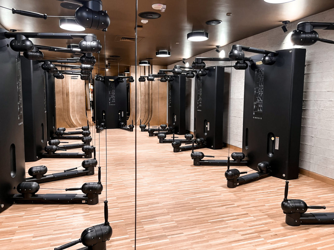 Heimat Review: The Technogym Kinesis Space with a gold wall inside Heimat Club in Los Angeles, California