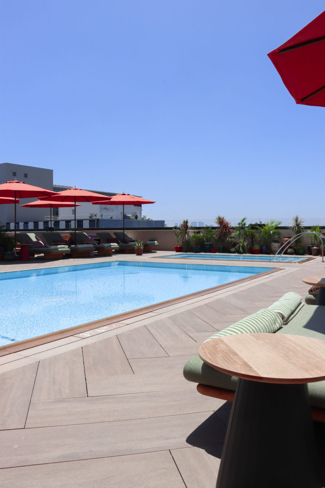 The Heimat Pool next to Mother Tongue Restaurant's Rooftop Patio in Los Angeles, California