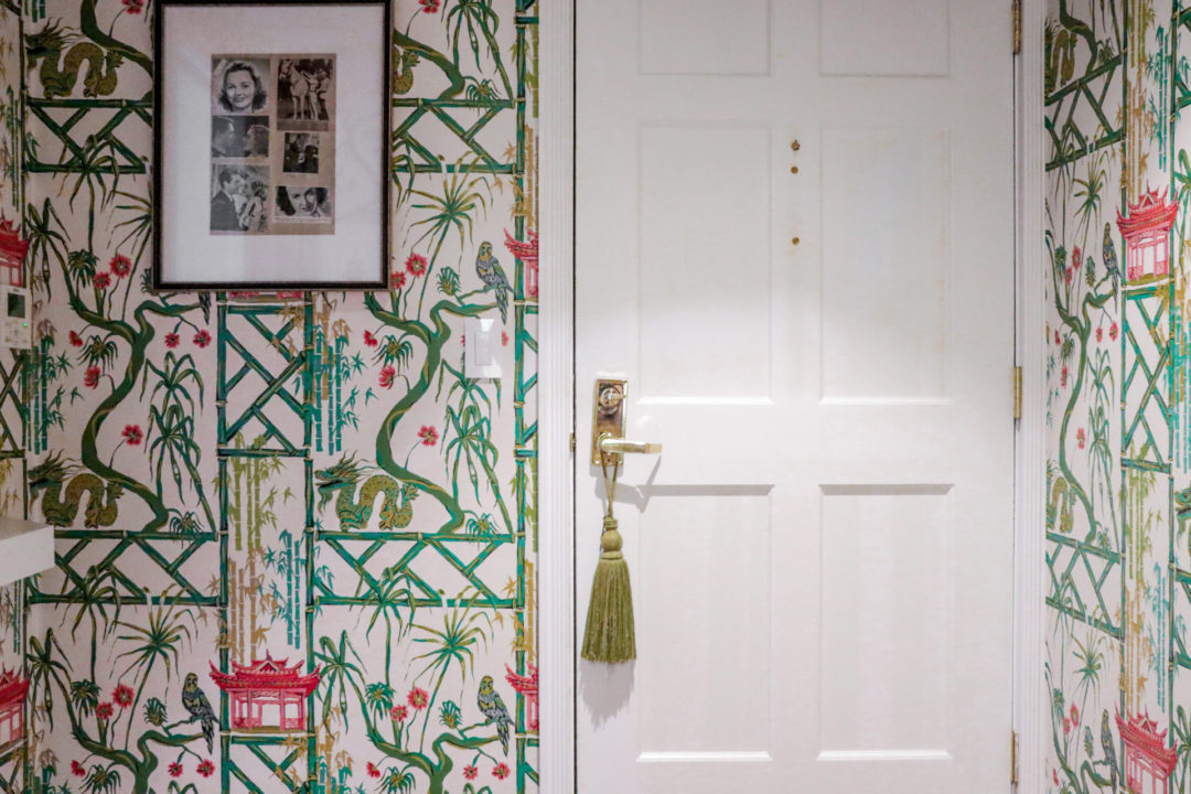The Hollywood-Regency designed interior front door view of a Grand Premier Suite at The Prospect Hollywood in California, USA