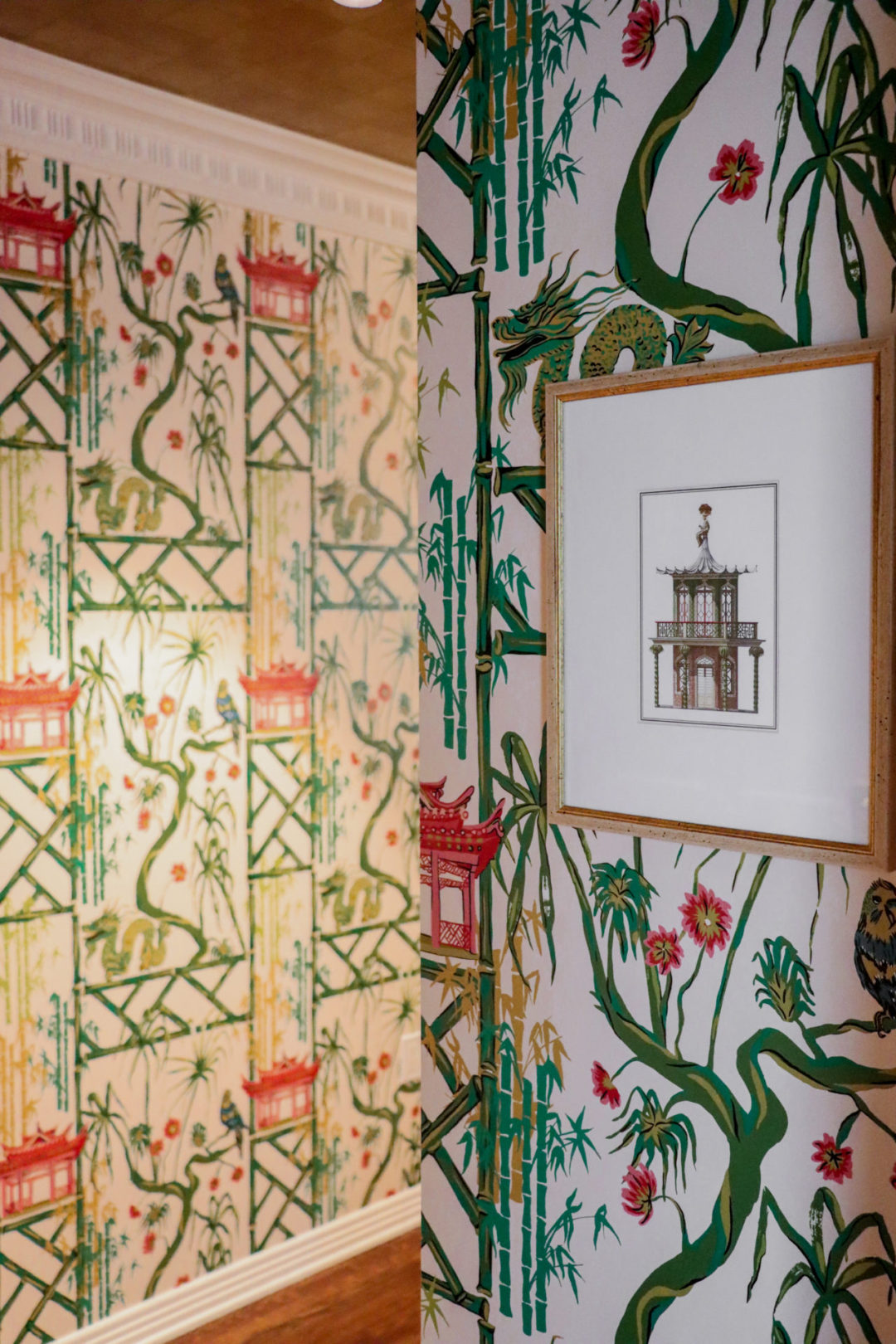 A piece of Hollywood Regency inspired art hanging from the wall inside the Grand Premier Suite at The Prospect Hollywood