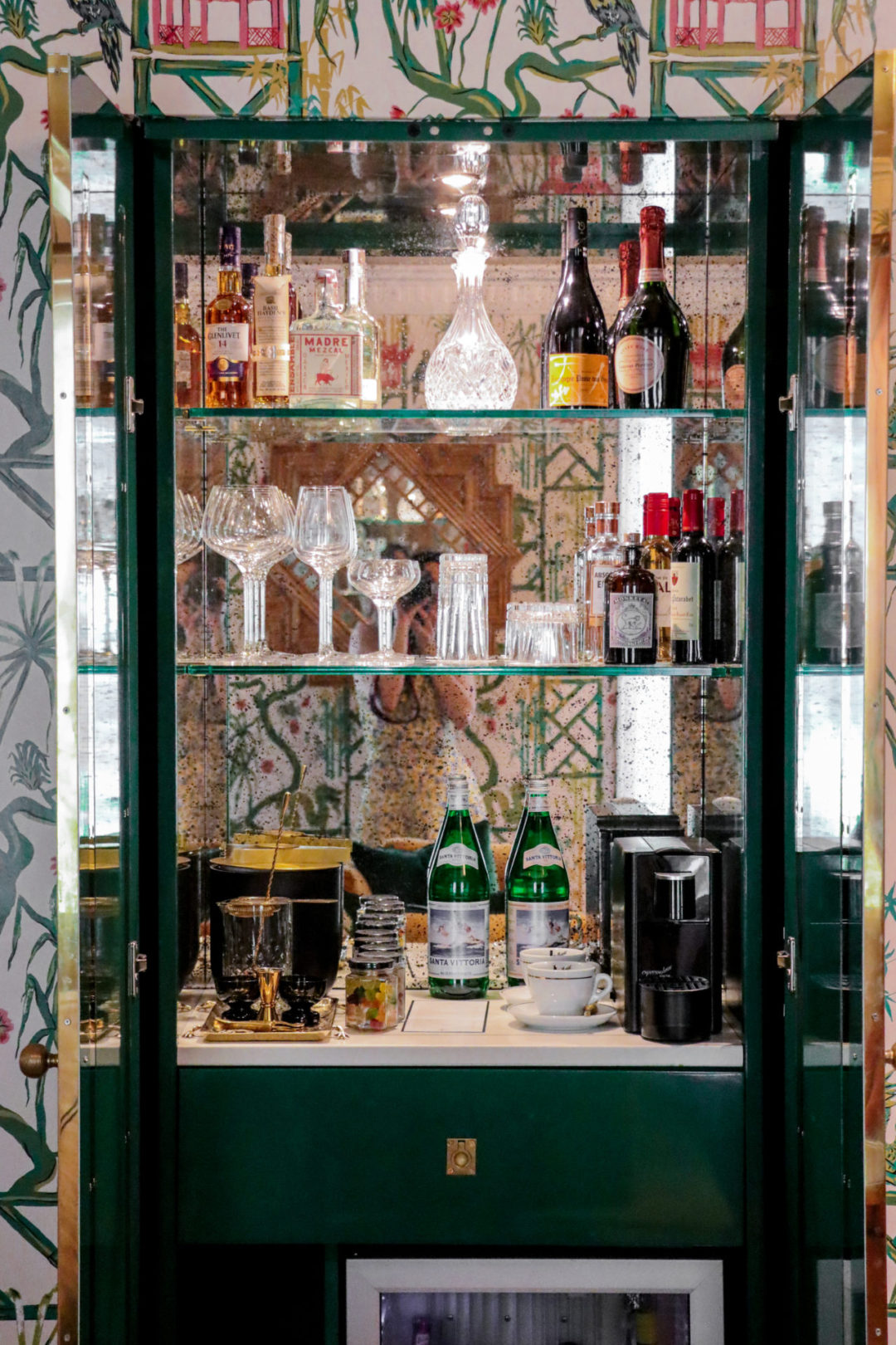 The in-room cocktail bar inside a Grand Premier Suite at The Prospect Hollywood in California, USA