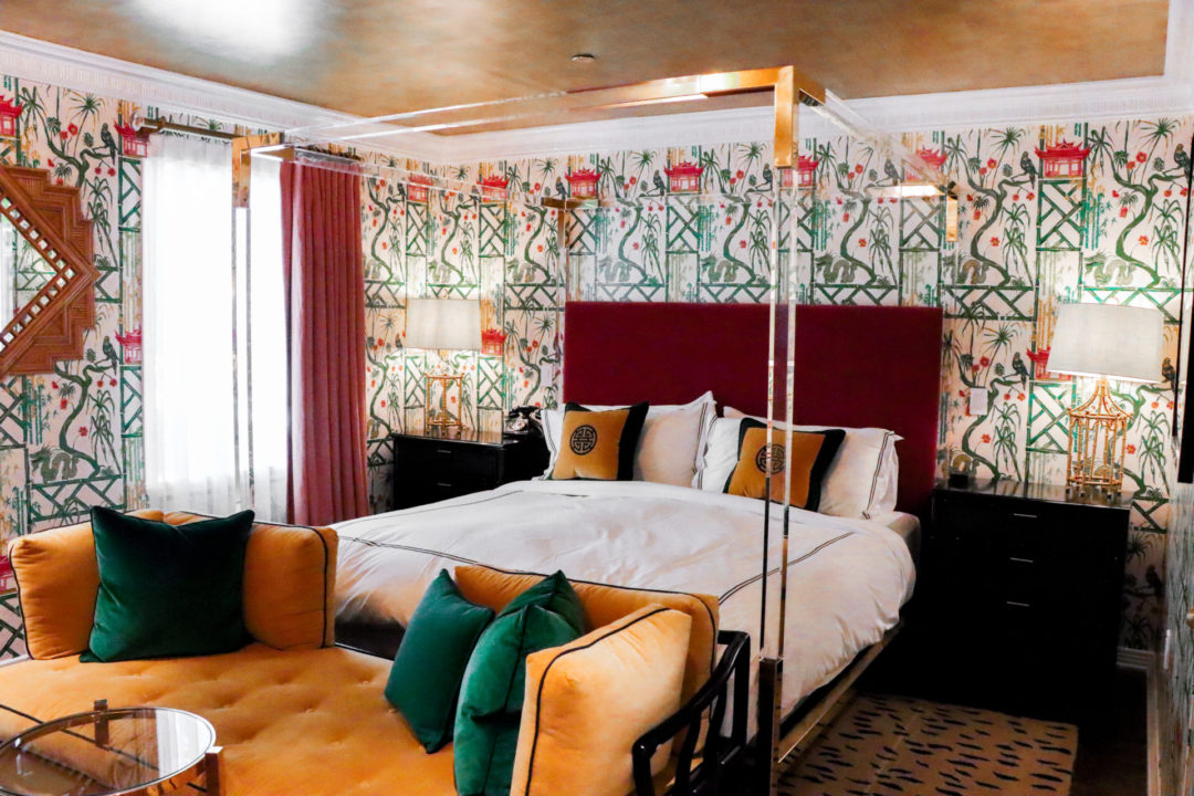 The bed and sitting area inside the Anna May Wong Room, a Grand Premier Suite at The Prospect Hollywood Boutique Hotel
