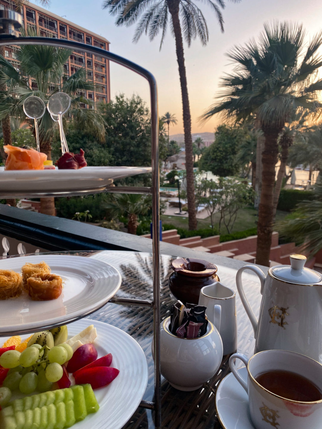 High Tea set up on the Terrace at the Sofitel Legend Old Cataract Hotel in Aswan, Egypt