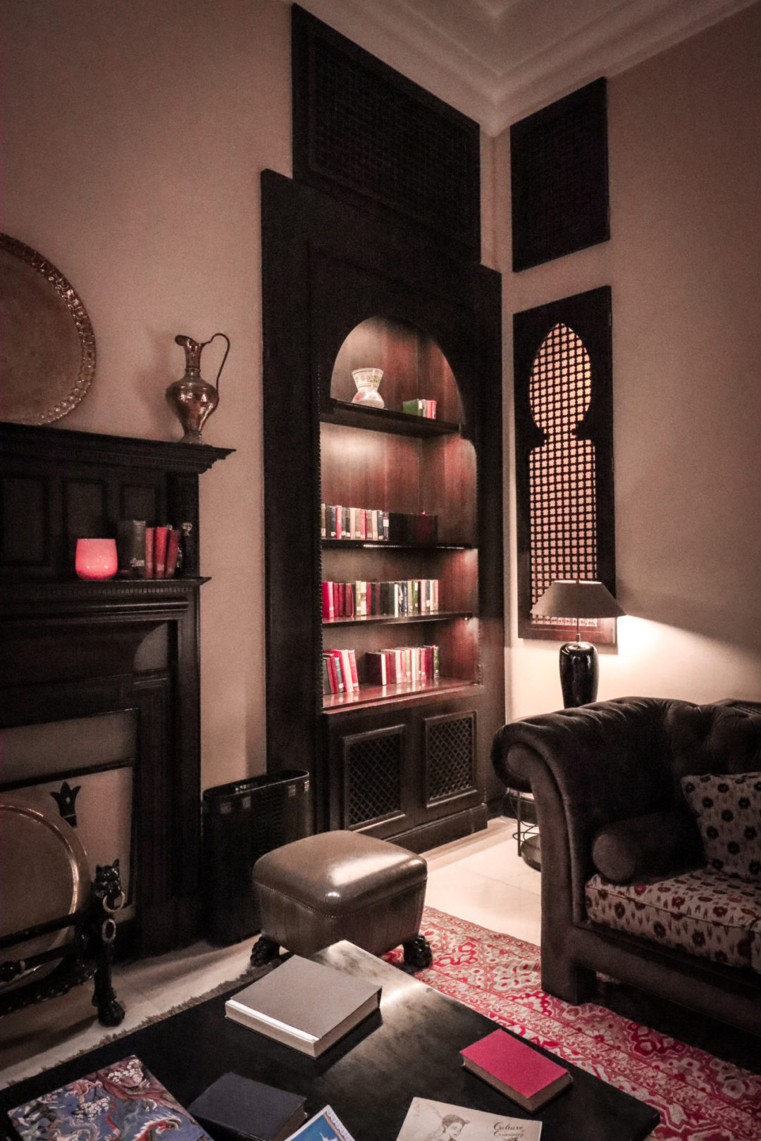 The corner of the library inside the Sofitel Legend Old Cataract in Aswan, Egypt