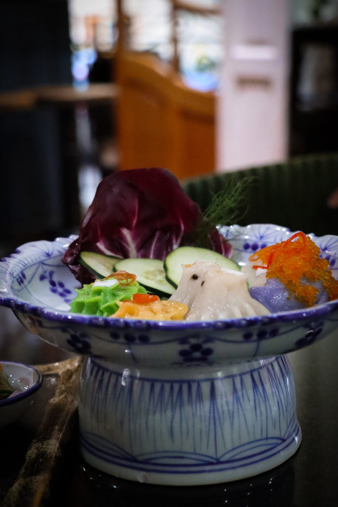 6 Thai Royal Dumplings, including one that looks like a chicken, from Galanga Thai Restaurant in Mexico City