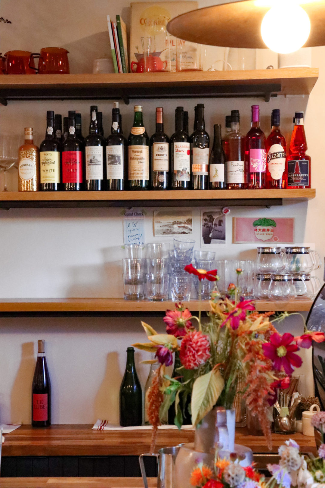 A wine shelf at the bar inside Valley Bar + Bottle in Downtown Sonoma, California