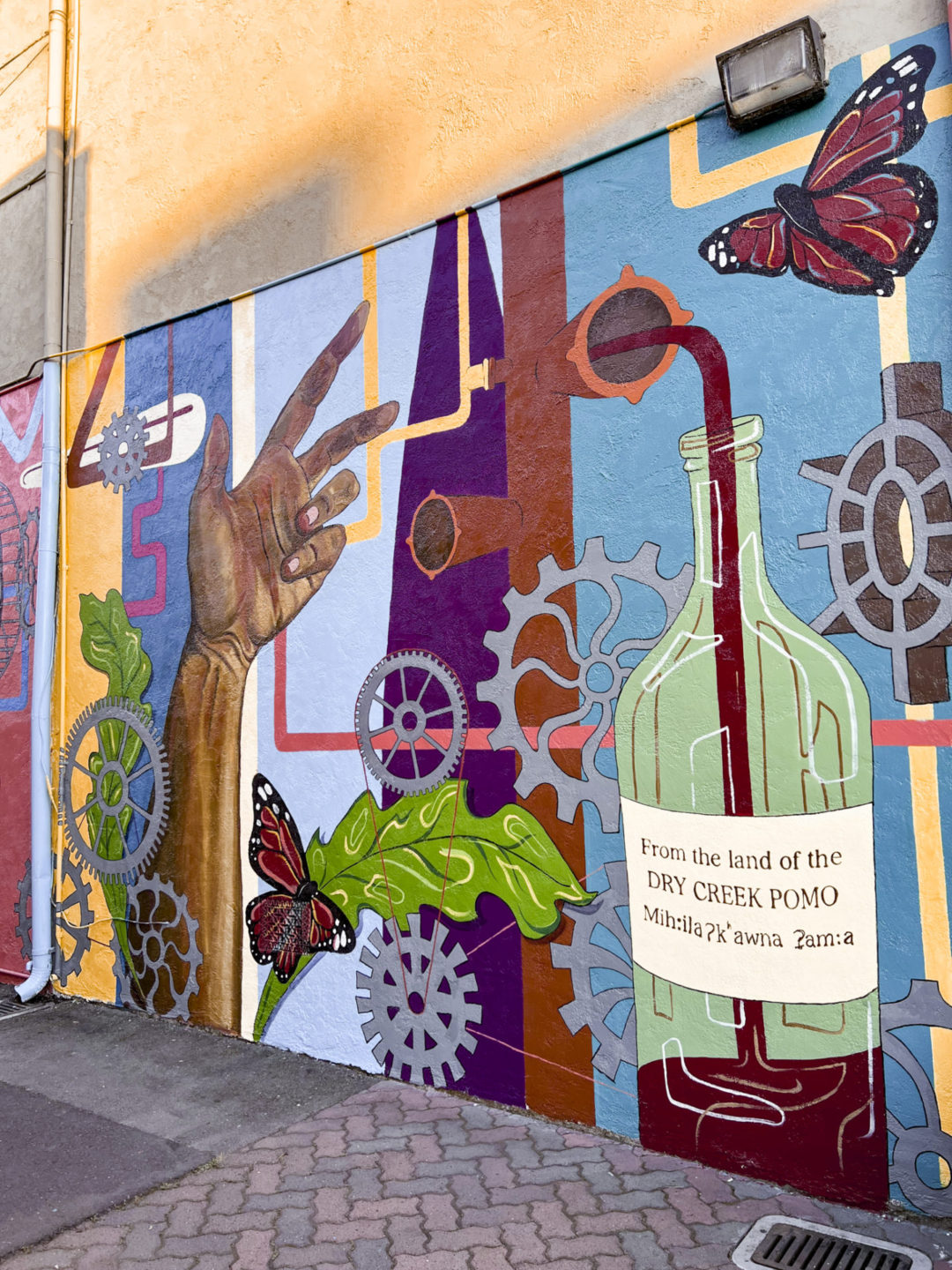 The "Dry Creek Pomo" mural in an alley off the main Healdsburg Plaza in Sonoma County, California