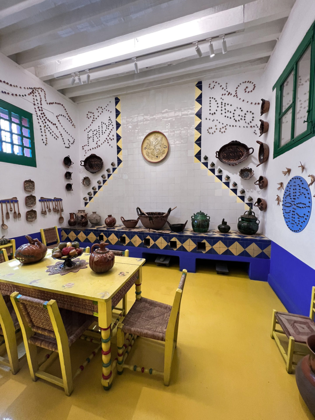 Frida Kahlo and Diego River's yellow and blue kitchen, now an exhibit in the Frida Kahlo Museum in Mexico City