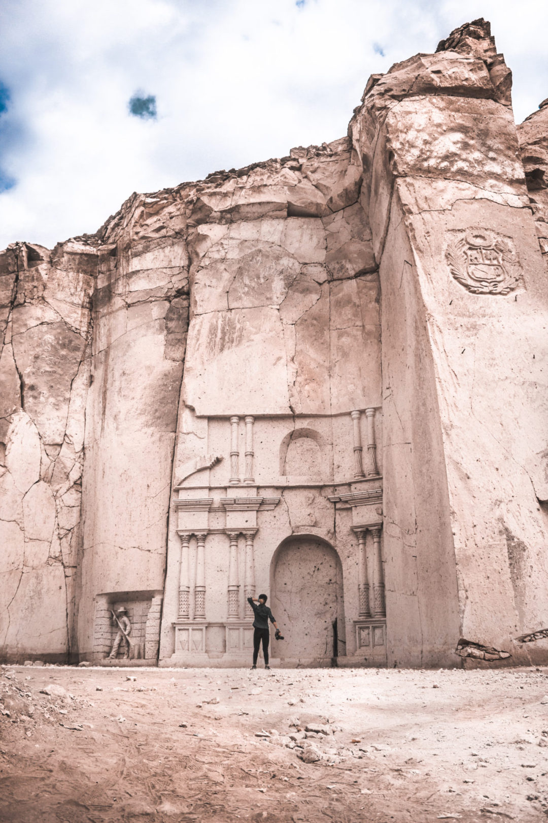 A carved building front in the Ruta del Sillar Quarry in Arequipa, Peru