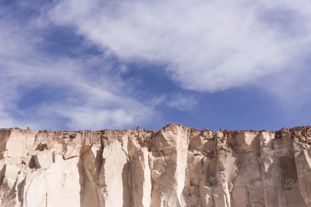 The top of the Ruta del Sillar Quarry on a blue sunny day in Arequipa, Peru