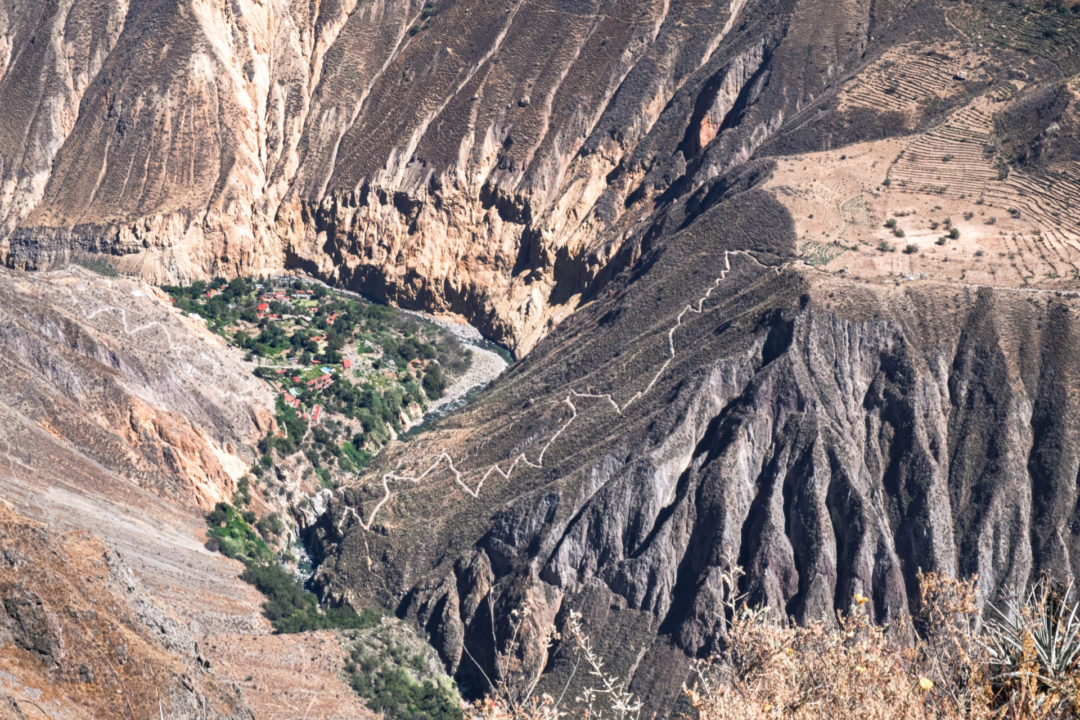 An aerial view of Colca Canyon, the second deepest canyon in the world