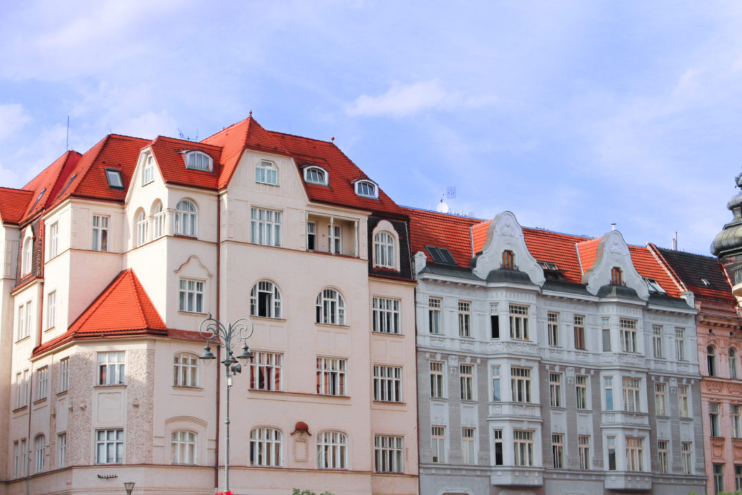 Cotton candy colored buildings in Brno, Czechia