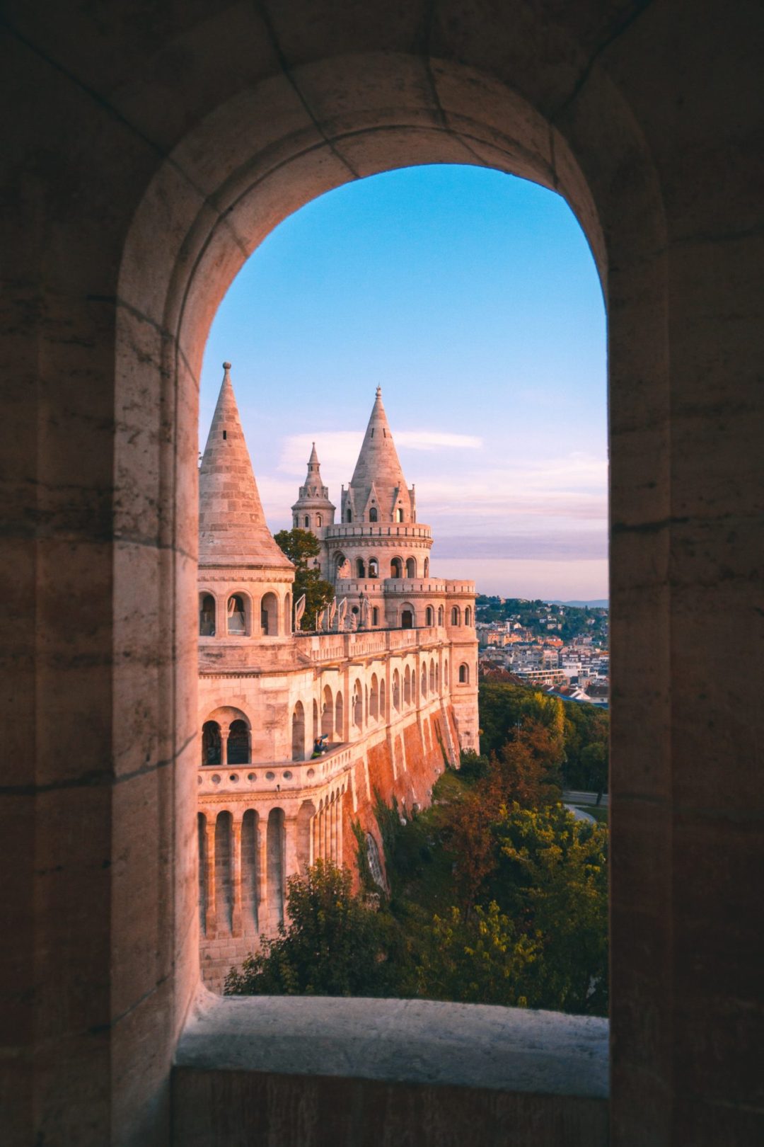 The view from one. of the terrace windows at Fisherman's Bastion in Budapest, Hungary
