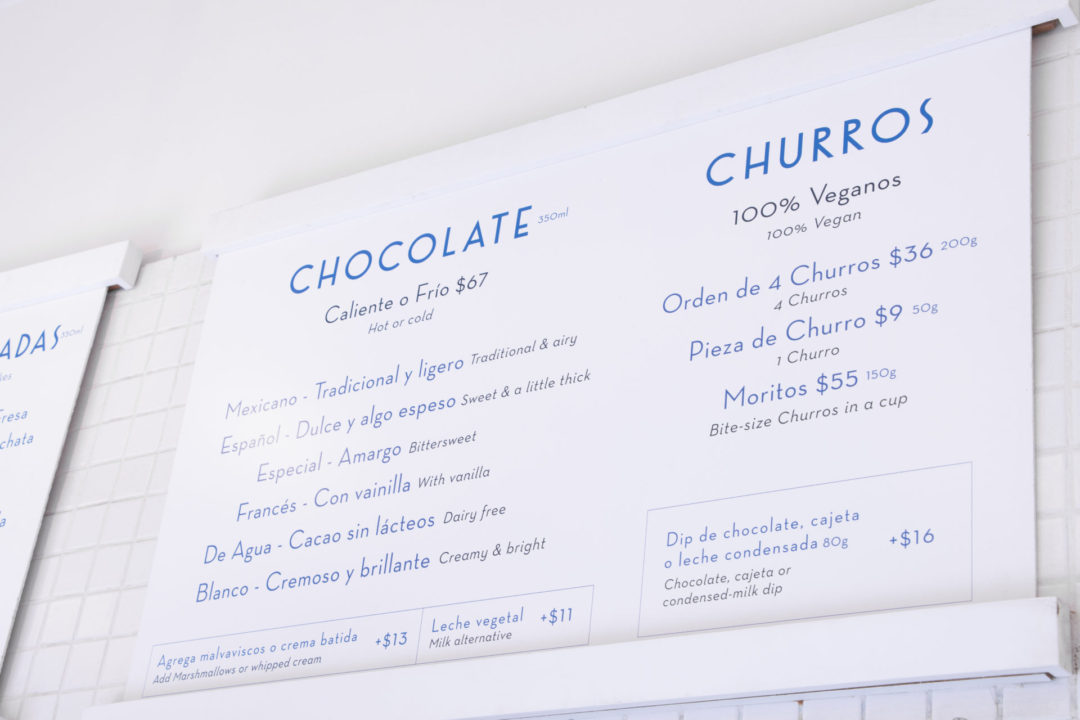 The main menu at Churrería El Moro in Polanco: one of the best restaurants for eating dairy-free in Mexico City