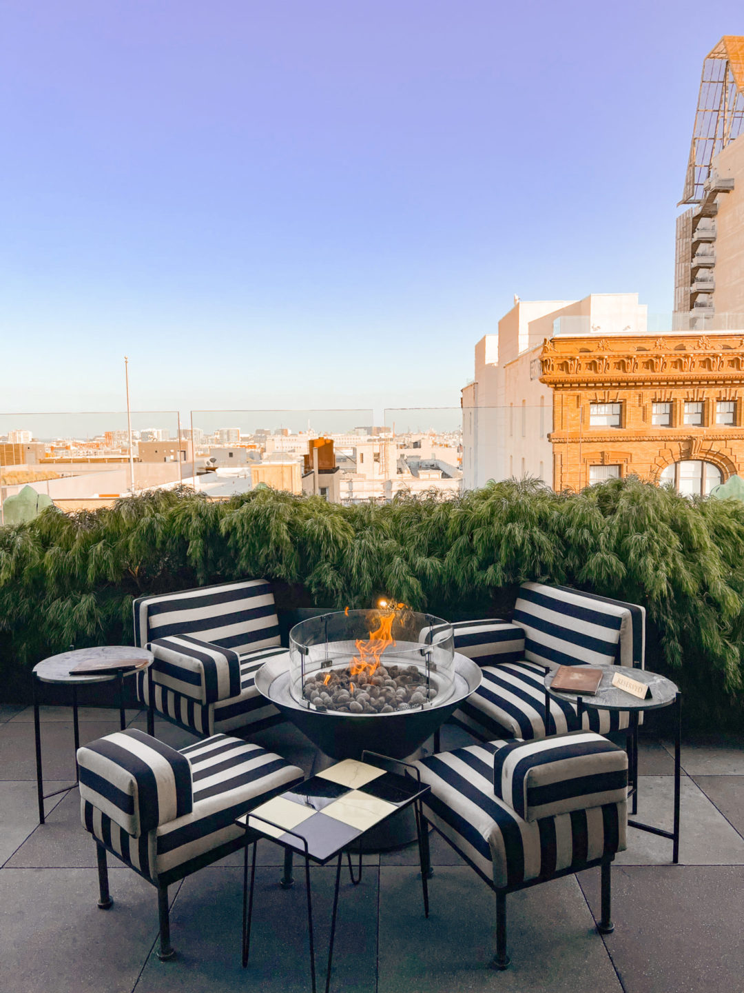 One of the outdoor fire-pit setups at Charmaine's Rooftop Bar & Lounge above the San Francisco Proper Hotel