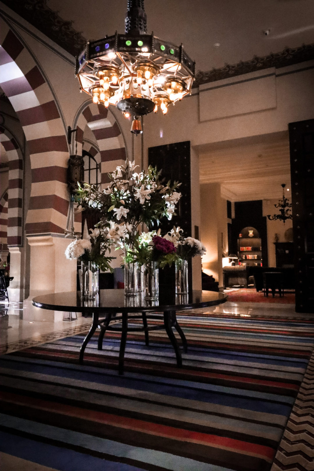 The interior lobby of the Sofitel Legend Old Cataract Hotel in Aswan, Egypt