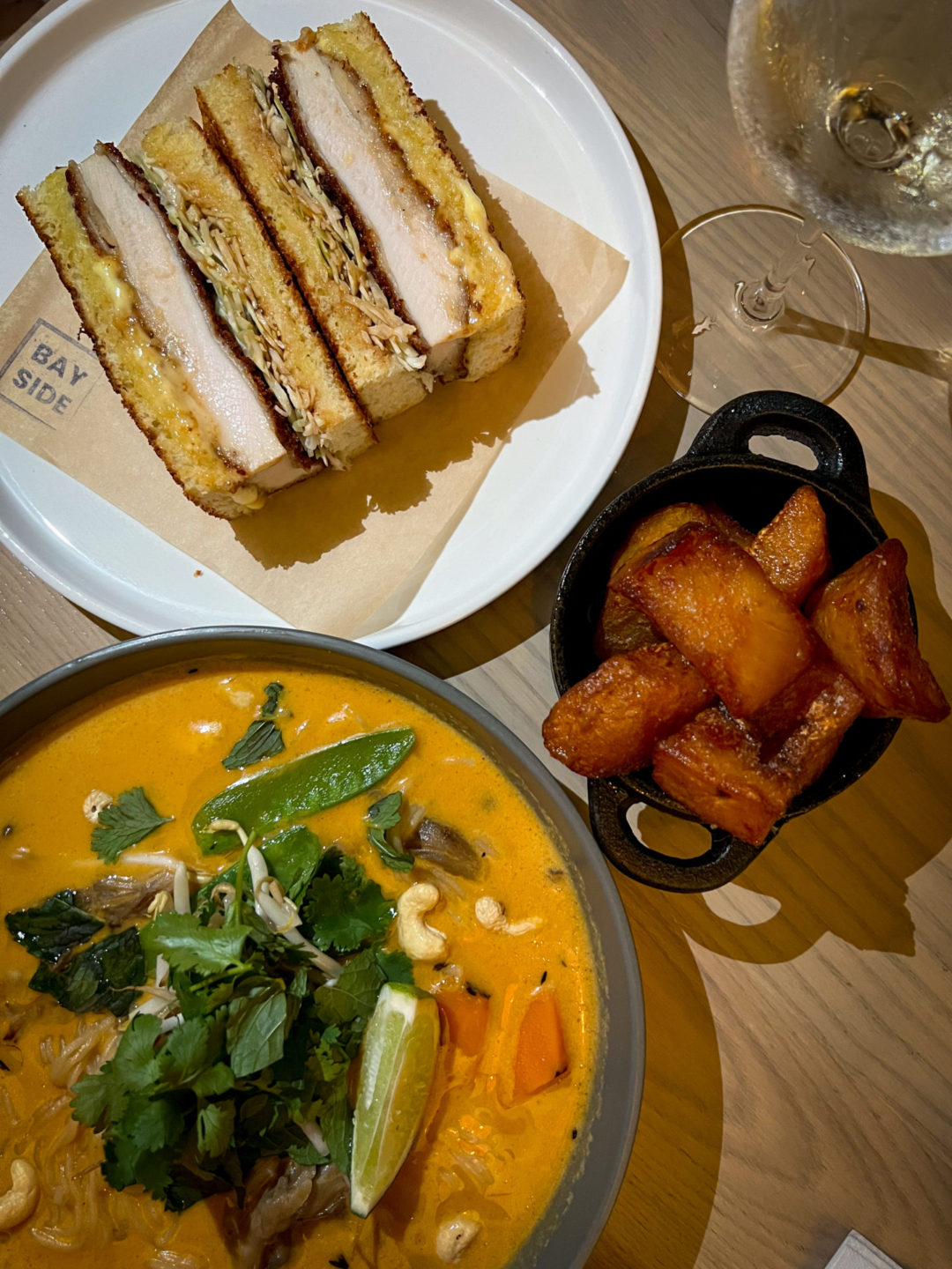 Dairy-Free Seafood Curry and Beef Fat Triple Cooked Chips at Bayside Restaurant in Cayman Islands