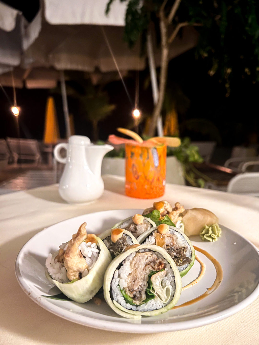 A plate of premium sushi rolls from Yashinoki Restaurant at the Palm Heights Hotel on Grand Cayman Island