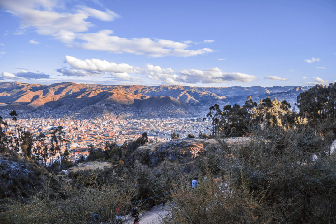 An aerial view of Cusco from Qenqo archeological site in Peru