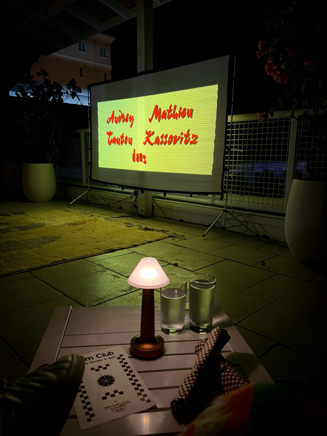 A screening of Amelie at the Paradise Pizza Film Club on Grand Cayman, Cayman Islands