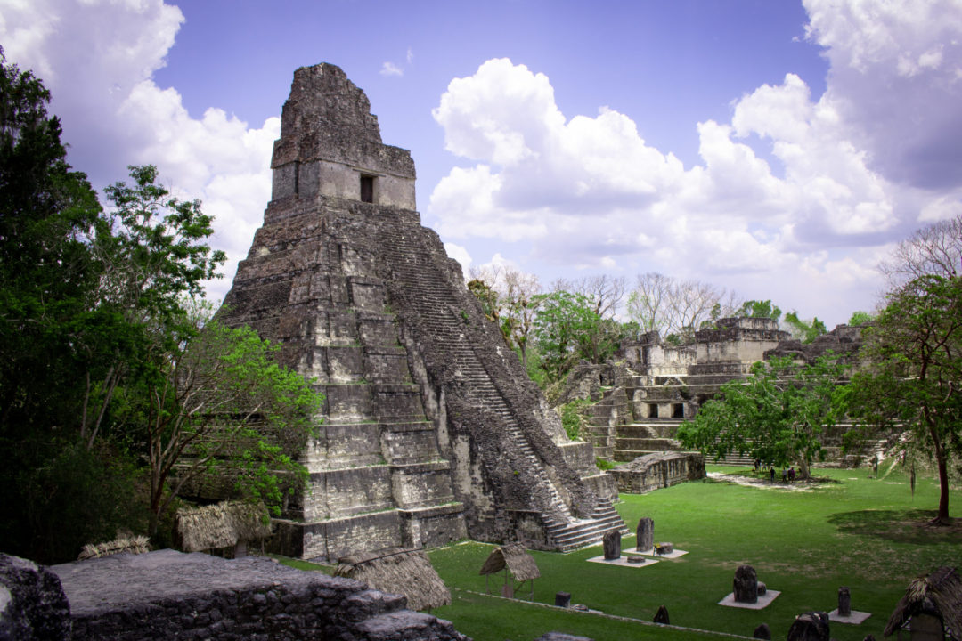 The Mesoamerican pyramid, Templo IV, standing tall inside Tikal National Park in Guatemala