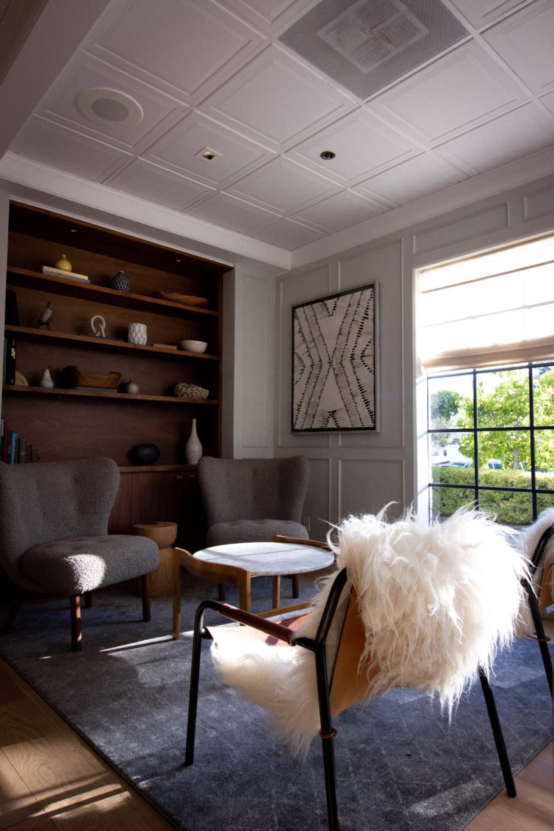 The interior lobby of the Landsby Hotel in Solvang, CA