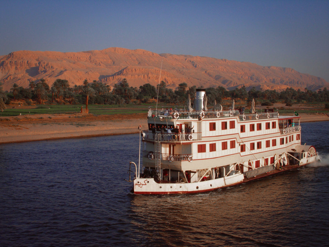 Egyptian Steamboat on the Nile in the warm evening sun.