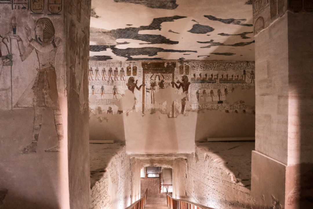 The stairway down into the Tomb of Merenptah in the Valley of the Kings in Luxor, Egypt