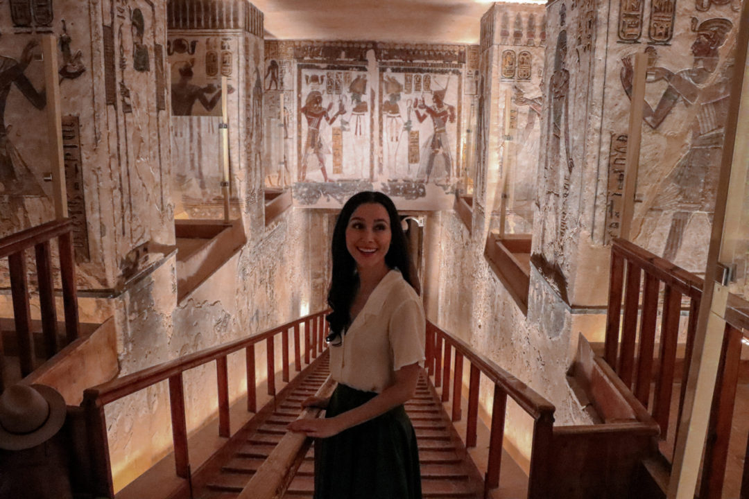 Travel Blogger Jordan Gassner standing at a stairway inside the Tomb of Ramses III in Luxor, Egypt