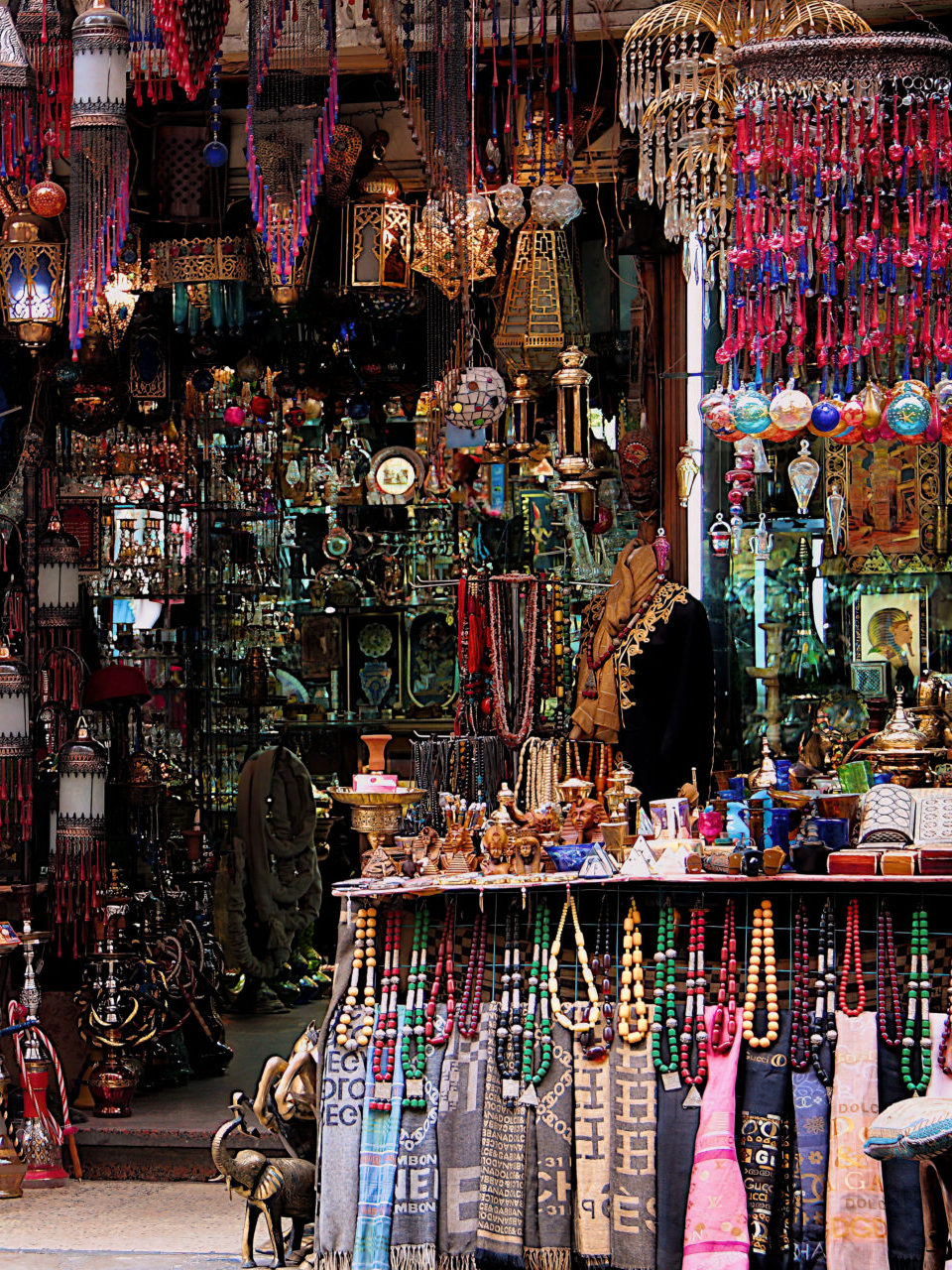 Different souvenirs for sale in a street shop in Egypt