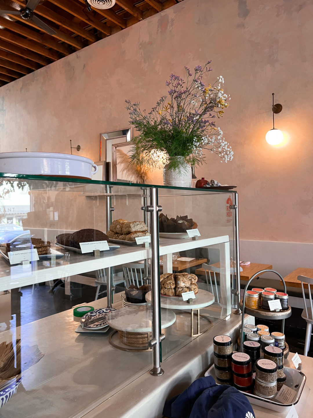 An array of pastries in a display case at Botanica Restaurant in Silverlake