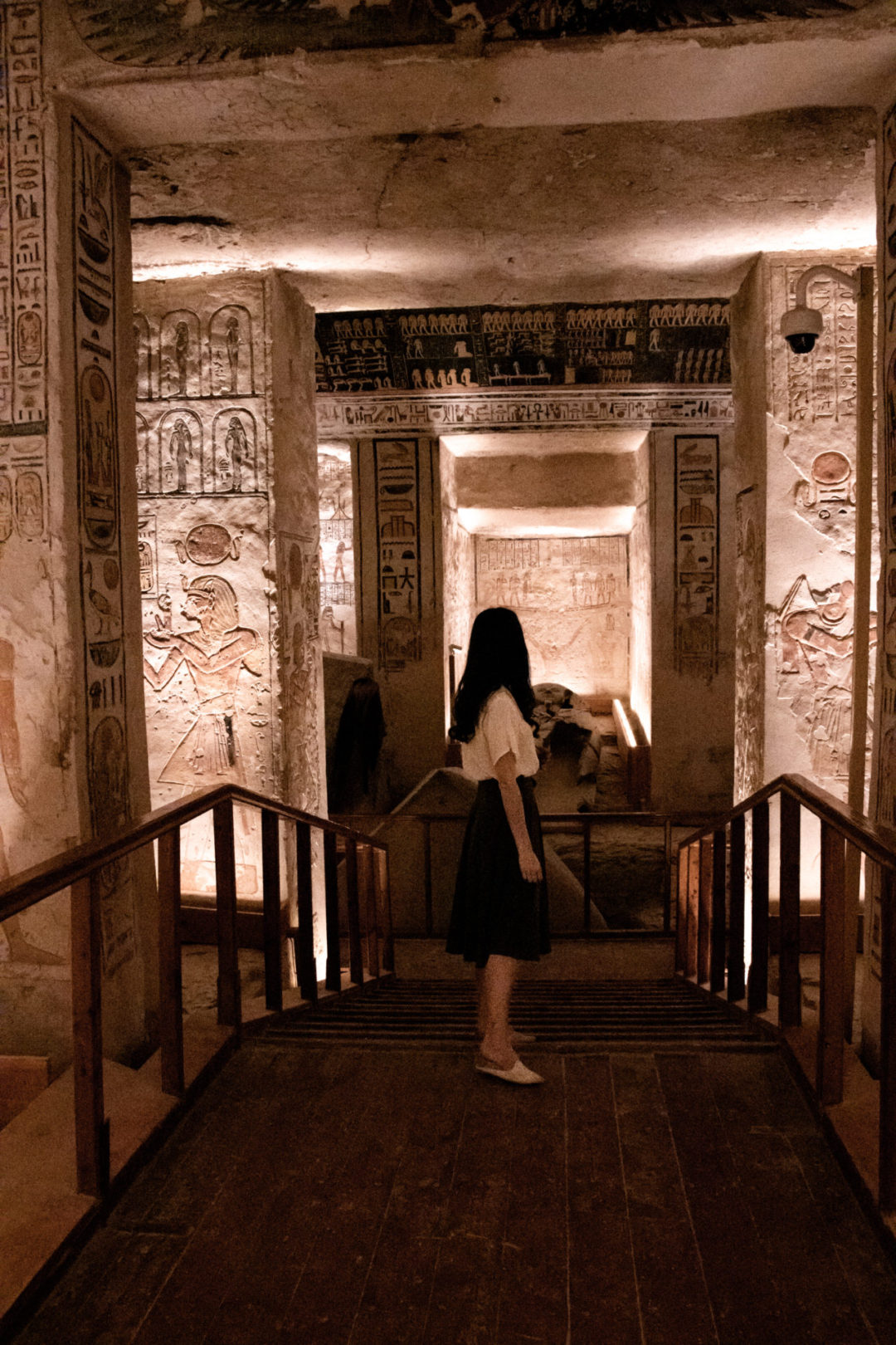 Travel Blogger Jordan Gassner looking at the broken sarcophagus inside the burial chamber of KV9 Tomb in Egypt's Valley of the Kings