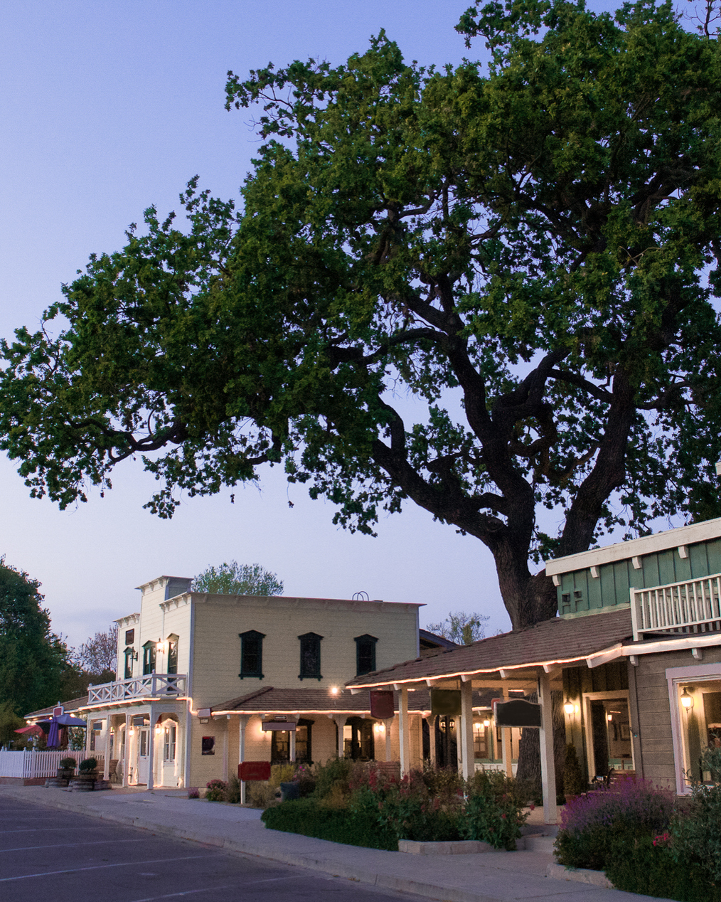 Sunset over a street in Los Olivos, California, USA