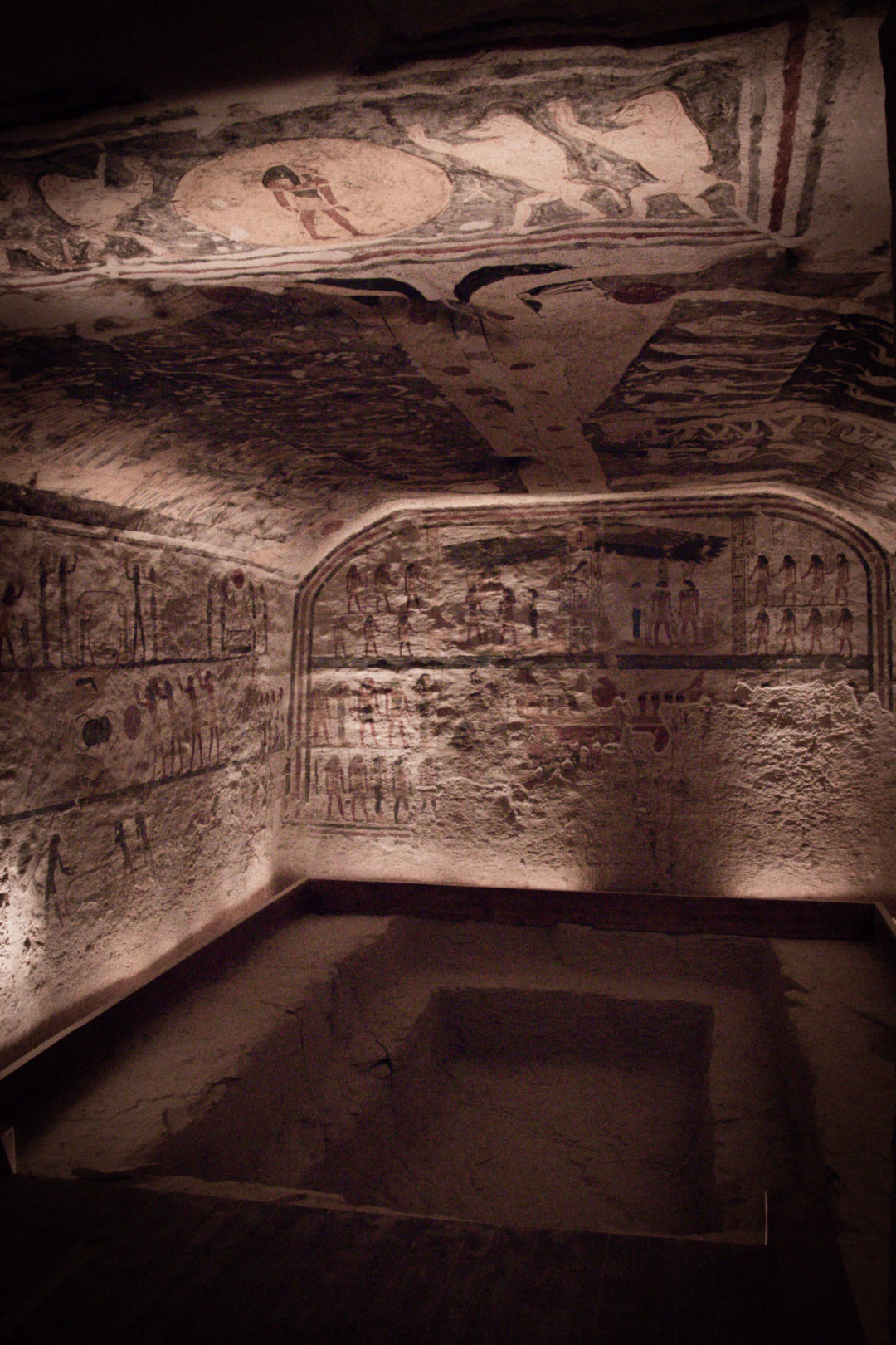 Intricate and vivid hieroglyphs inside the burial chamber inside the Tomb of Ramses IX in the Valley of the Kings in Egypt