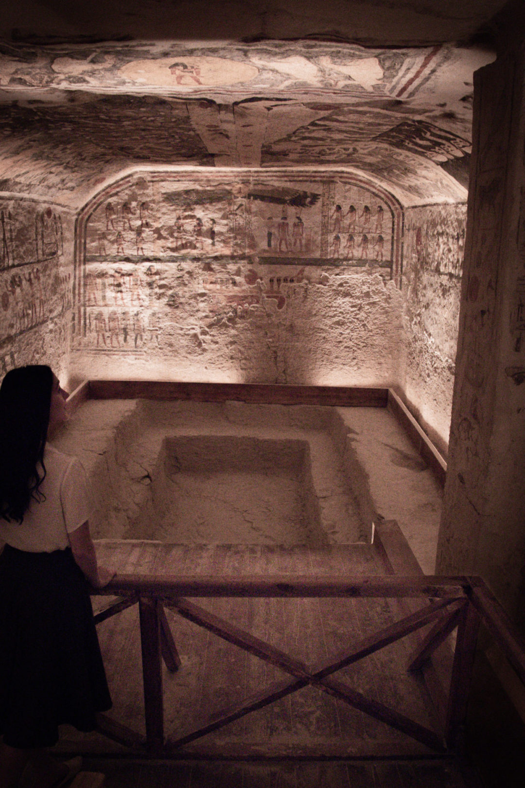 Travel Blogger Jordan Gassner looking out over the burial chamber inside Tomb KV6 in Valley of the Kings in Luxor, Egypt