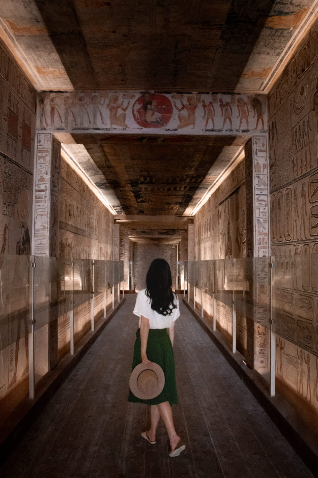 Travel Blogger Jordan Gassner walking through the Tomb of Ramses IX (KV6) in Valley of the Kings in Luxor, Egypt