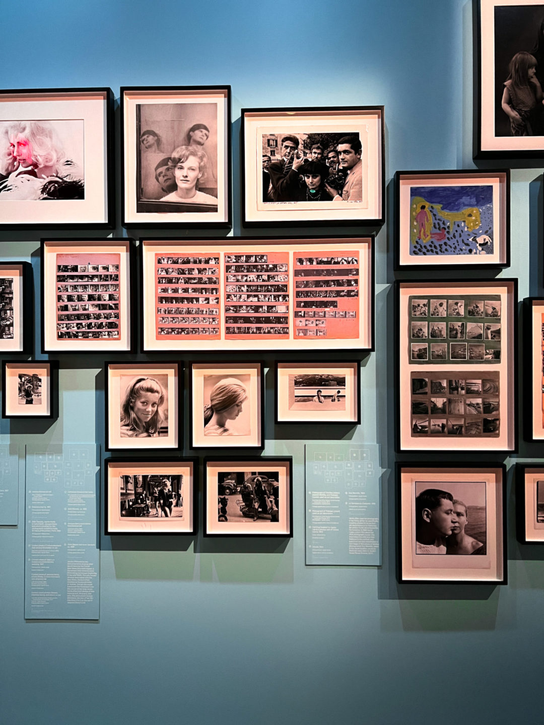 A wall of photographs from French New Wave Director Agnes Varda inside The Academy Museum in Los Angeles, California