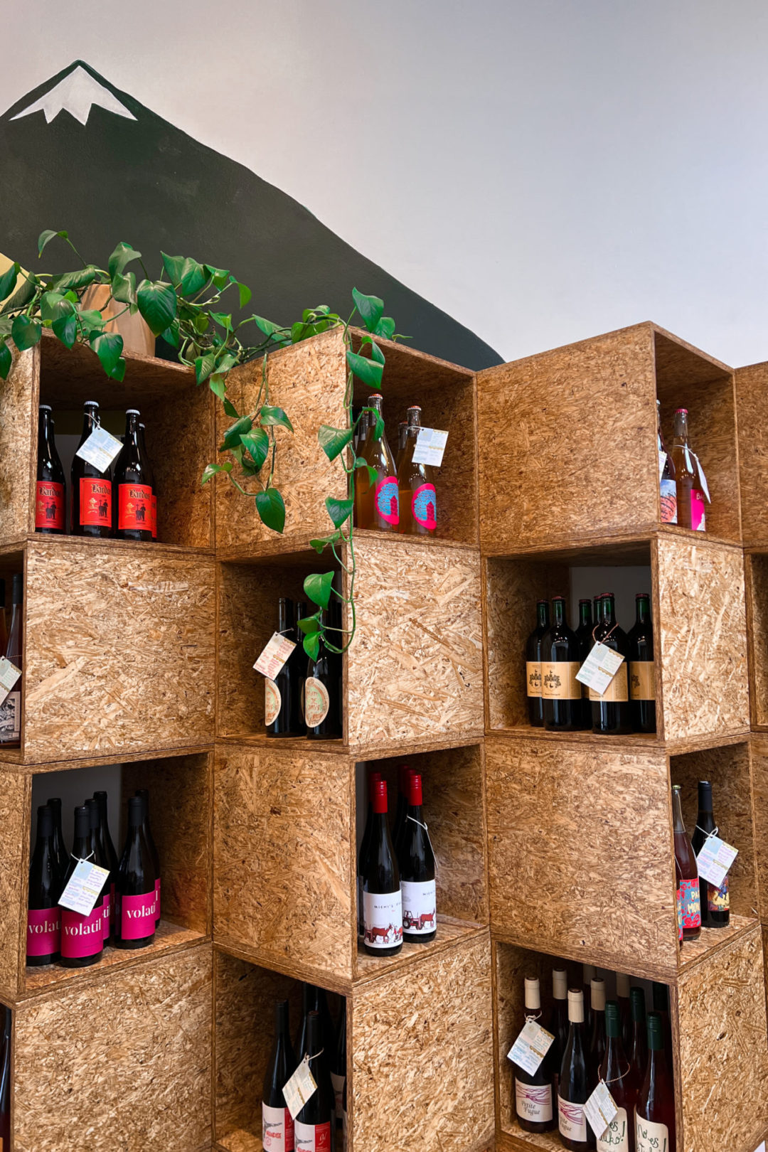 A selection of natural wines inside KAMP Wine Store in Los Angeles, California