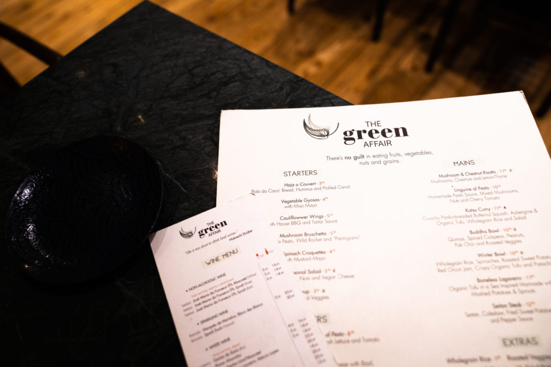 The menus at The Green Affair, a vegan restaurant in the Chiado neighborhood of Lisbon, Portugal