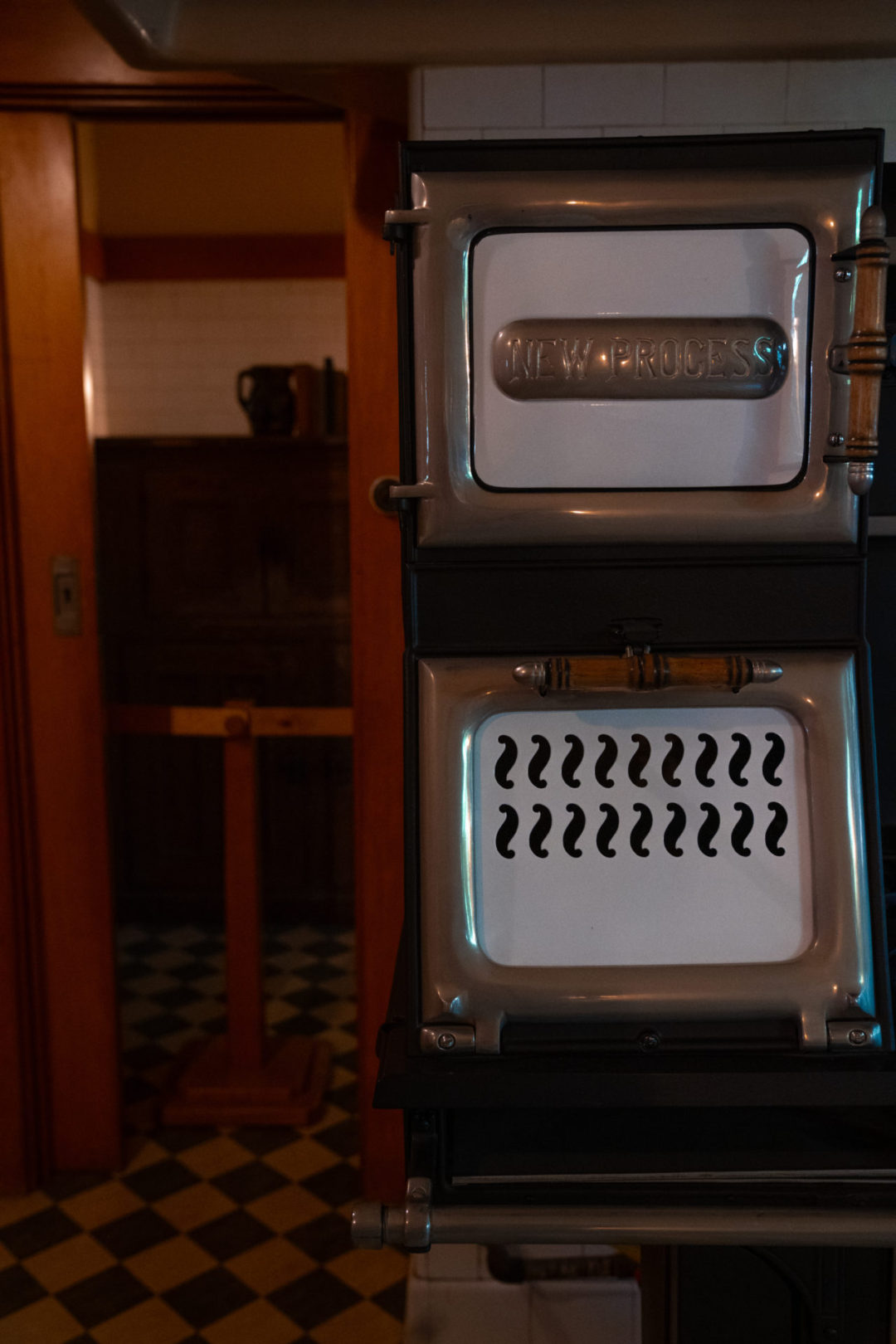 A 100-year-old stove inside the Gamble House kitchen in Pasadena, California