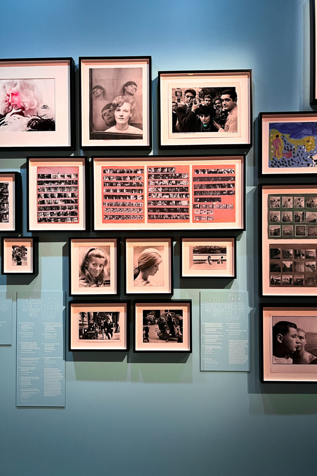 A wall of photographs from French New Wave Director Agnes Varda inside The Academy Museum in Los Angeles, California